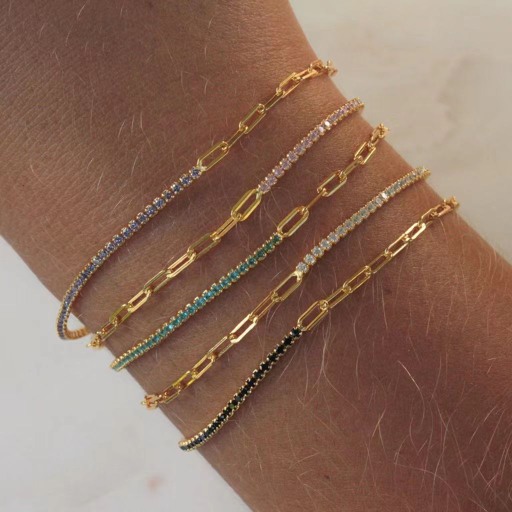 Bracelet en acier inoxydable avec zircon et plaquage or PVD