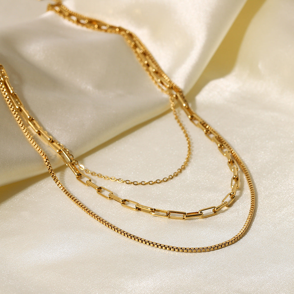 Collier superposé en acier inoxydable plaqué or 18K vintage