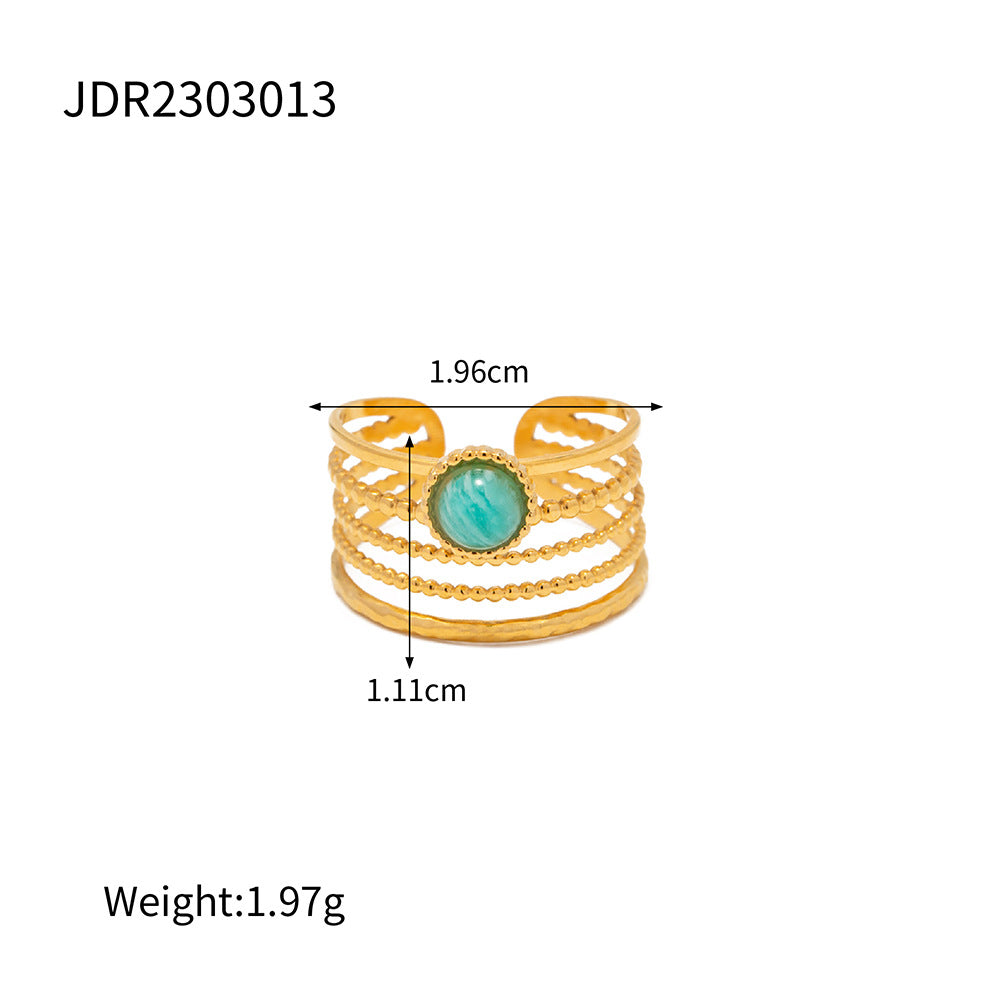 Bague en Acier Inoxydable Plaqué Or 18K avec Pierre de Malachite pour Femme