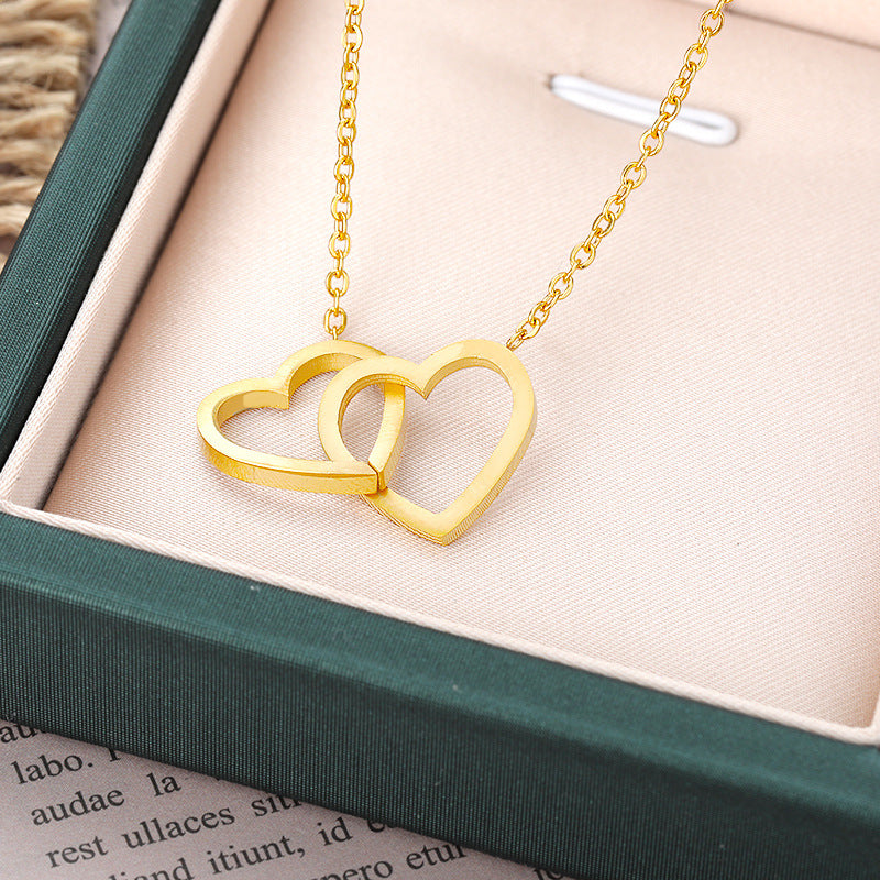 Collier avec Pendentif Double Cœur en Acier Inoxydable