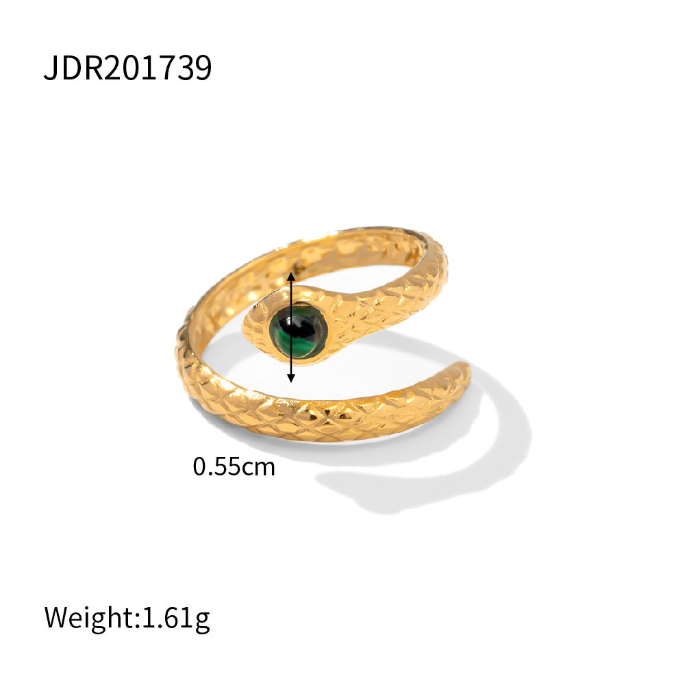 Bague en Acier Inoxydable Plaqué Or 18K avec Pierre de Malachite pour Femme