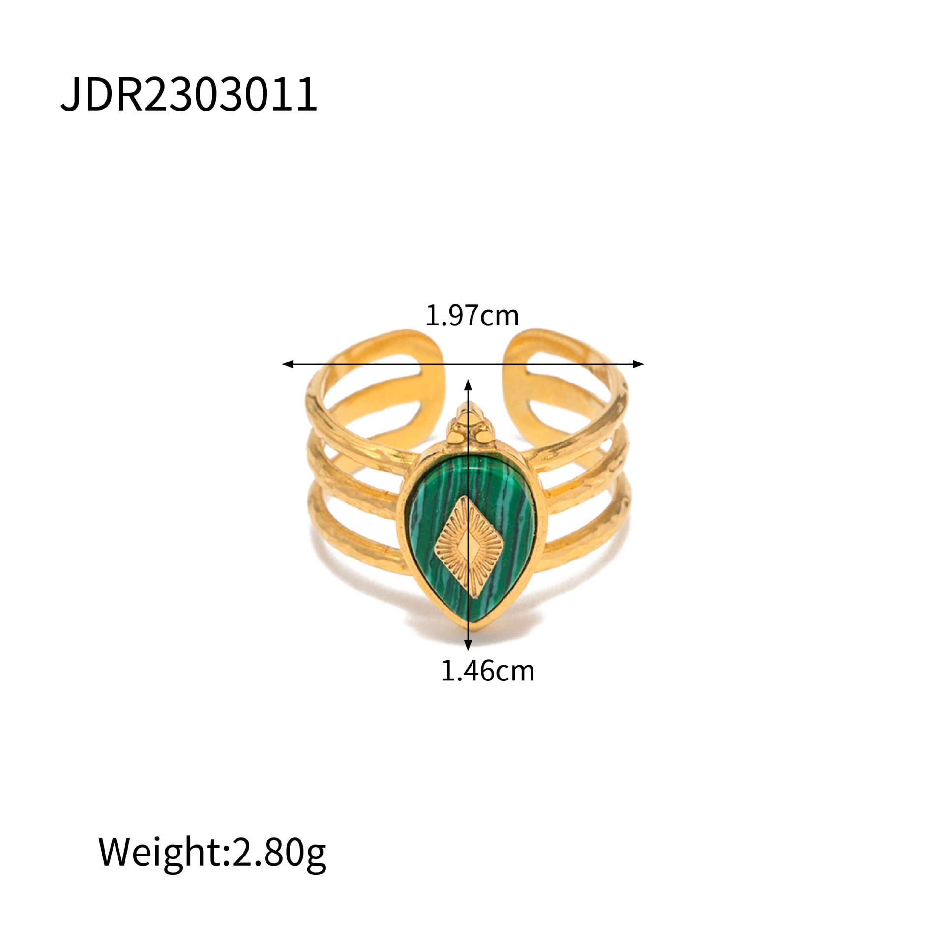 Bague en Acier Inoxydable Plaqué Or 18K avec Pierre de Malachite pour Femme