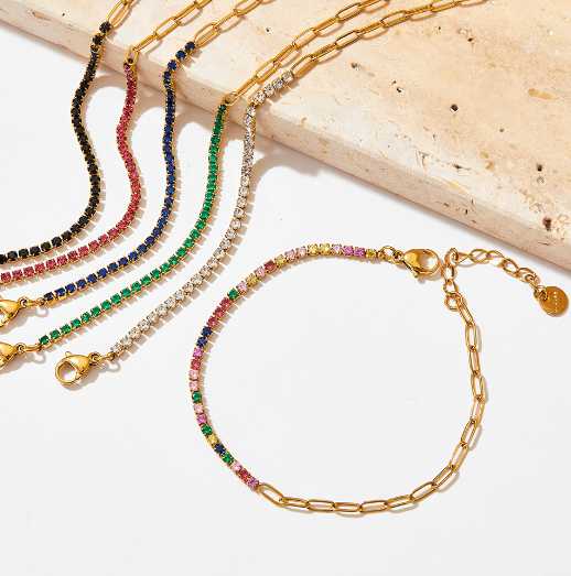 Bracelet en acier inoxydable avec zircon et plaquage or PVD