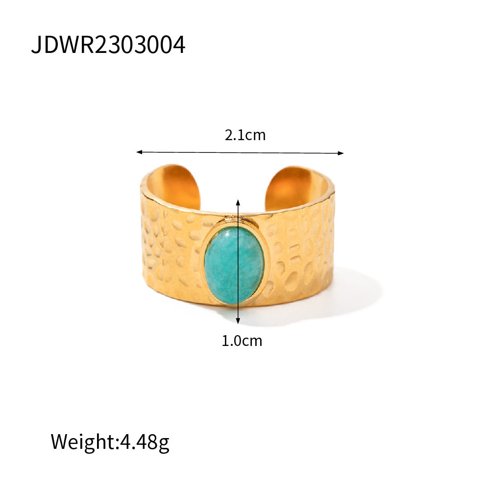 Bague en Acier Inoxydable Plaqué Or 18K avec Pierre de Malachite pour Femme