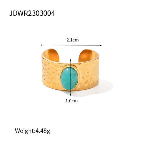 Bague en Acier Inoxydable Plaqué Or 18K avec Pierre de Malachite pour Femme