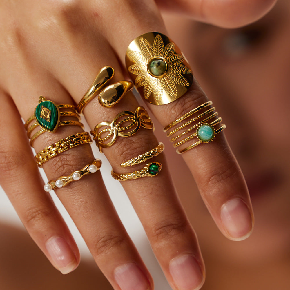 Bague malachite plaqué or 18K acier inoxydable femme – Dahlya