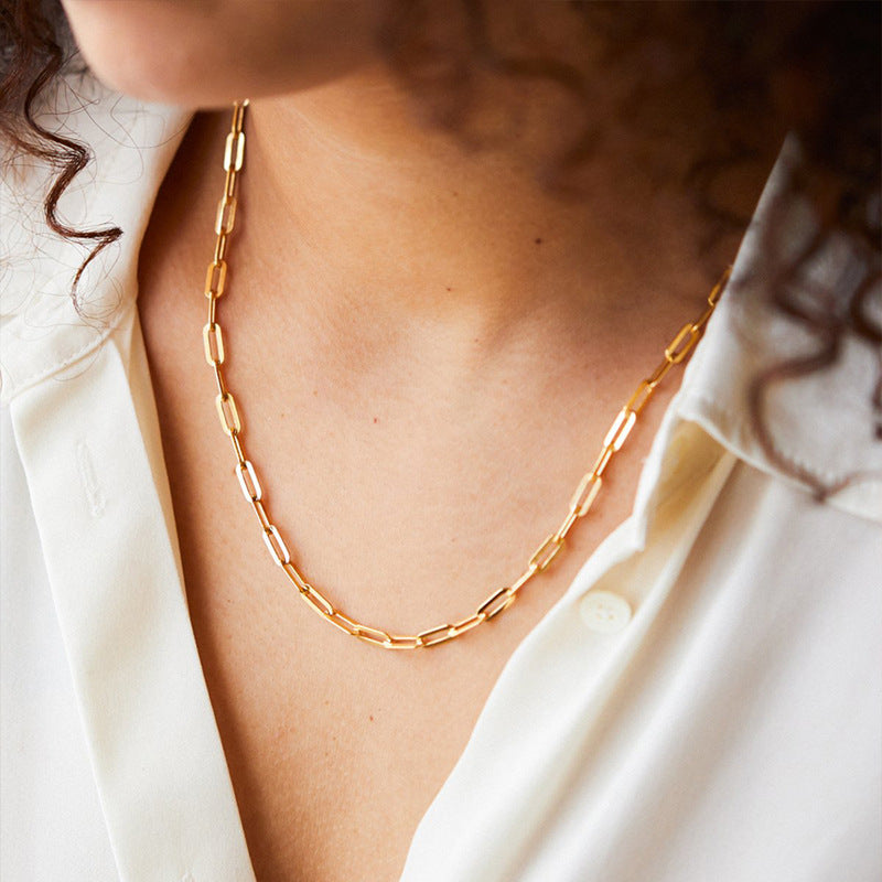 Collier Minimaliste en chaine maillons Plaqué Or en Acier Inoxydable