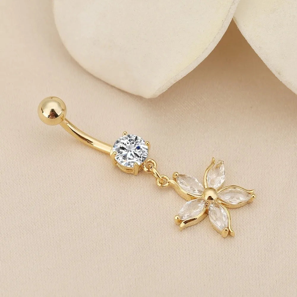 Piercing Nombril Fleur de Cerisier – Strass & Alliage Détachable