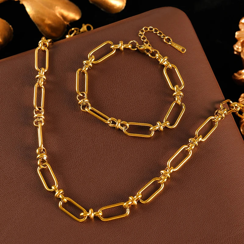 Set Collier Bracelet Doré – Bijoux Géométriques Femme