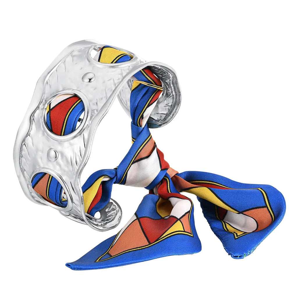 Bracelet Manchette Luxe Foulard en Soie — Acier Inoxydable Or & Argent