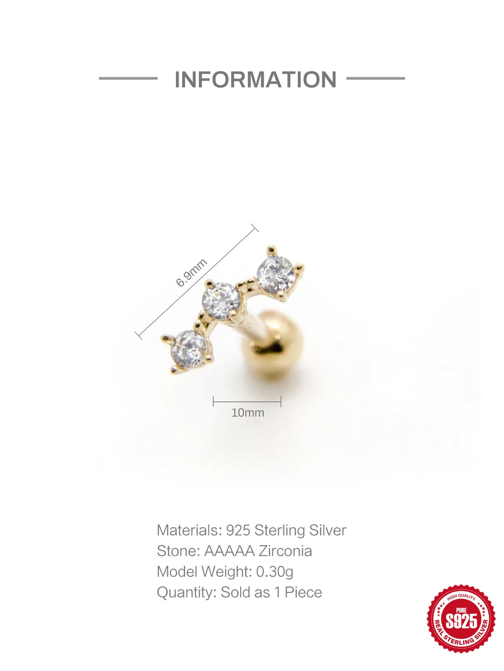Puce d'Oreille Zircon – Argent 925 Véritable