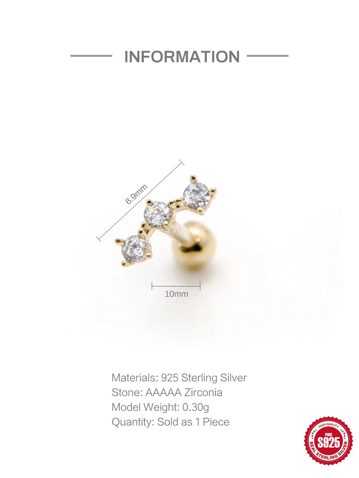 Puce d'Oreille Zircon – Argent 925 Véritable