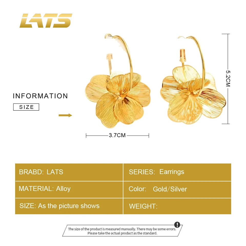 Boucles d'Oreilles Grandes Fleurs Dorées – Créoles Bohème Plaquées Or 14K