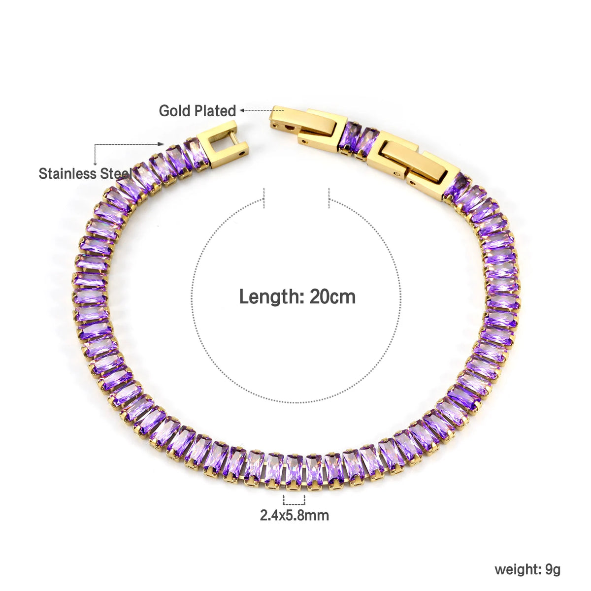Bracelet Zircon Coloré Plaqué Or – Anti-Ternissement