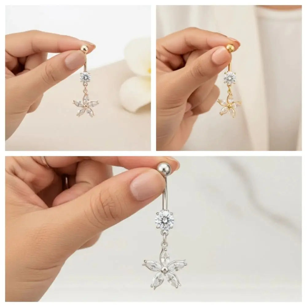 Piercing Nombril Fleur de Cerisier – Strass & Alliage Détachable