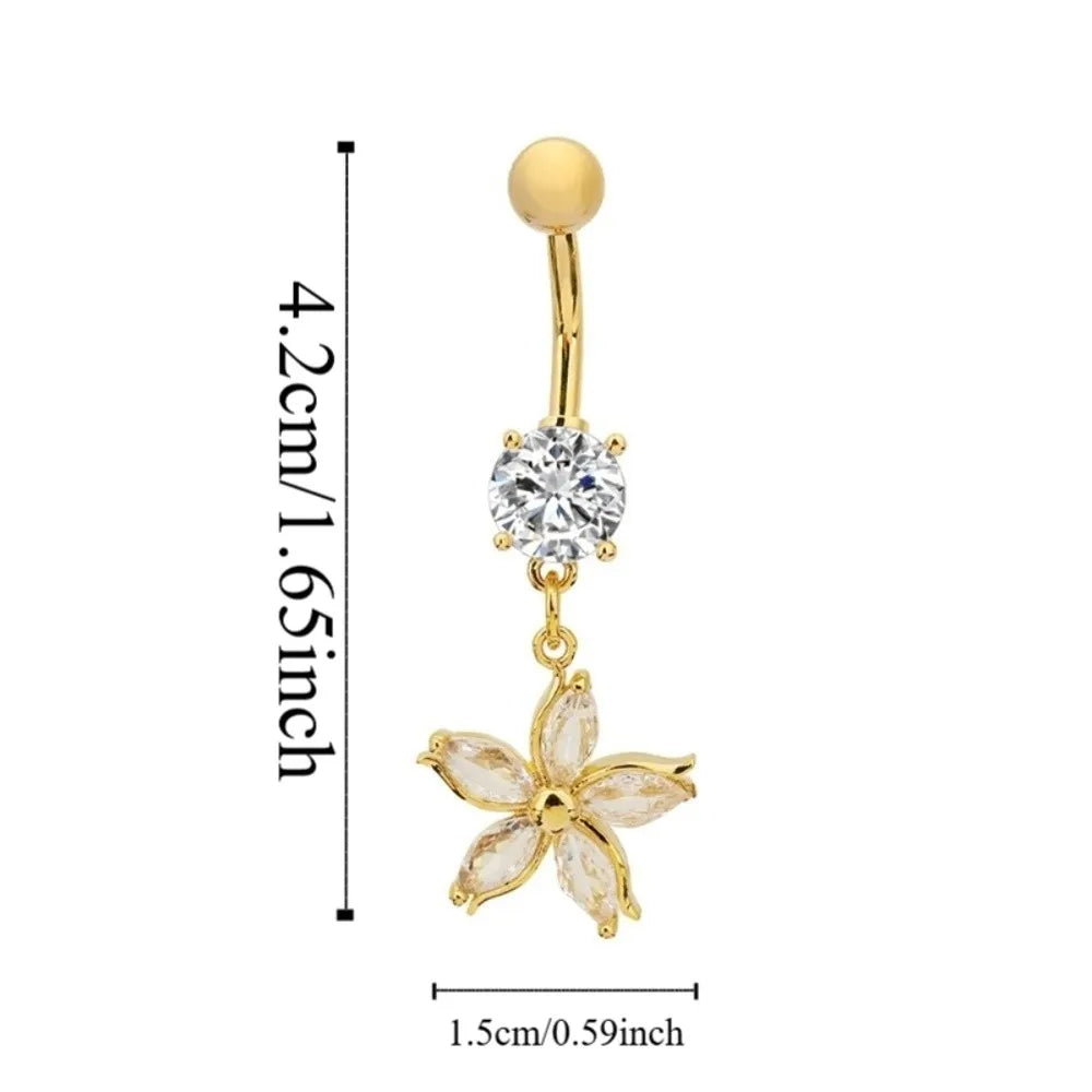 Piercing Nombril Fleur de Cerisier – Strass & Alliage Détachable