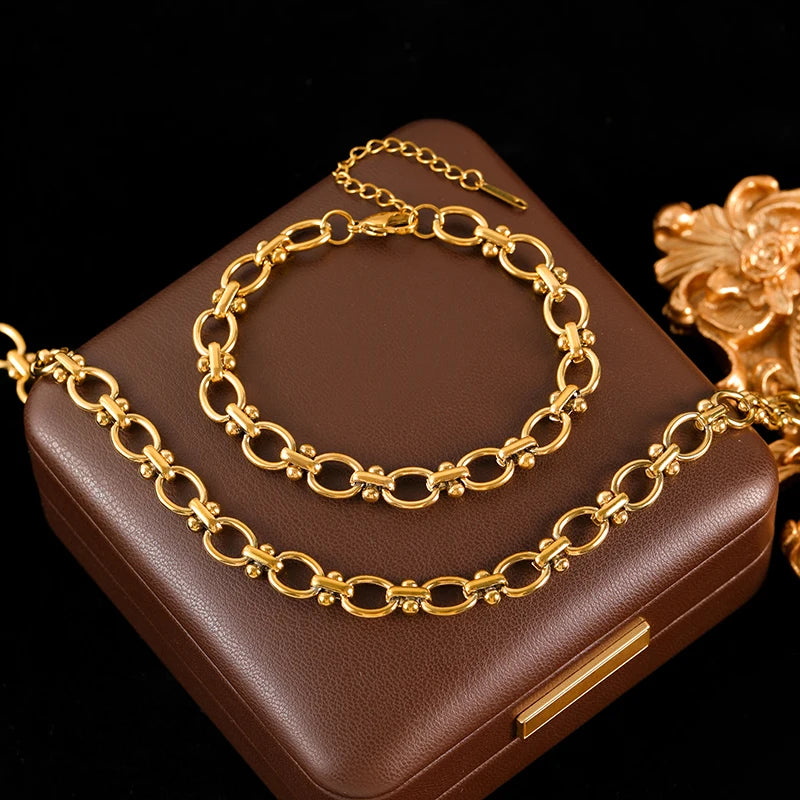 Set Collier Bracelet Doré – Bijoux Géométriques Femme