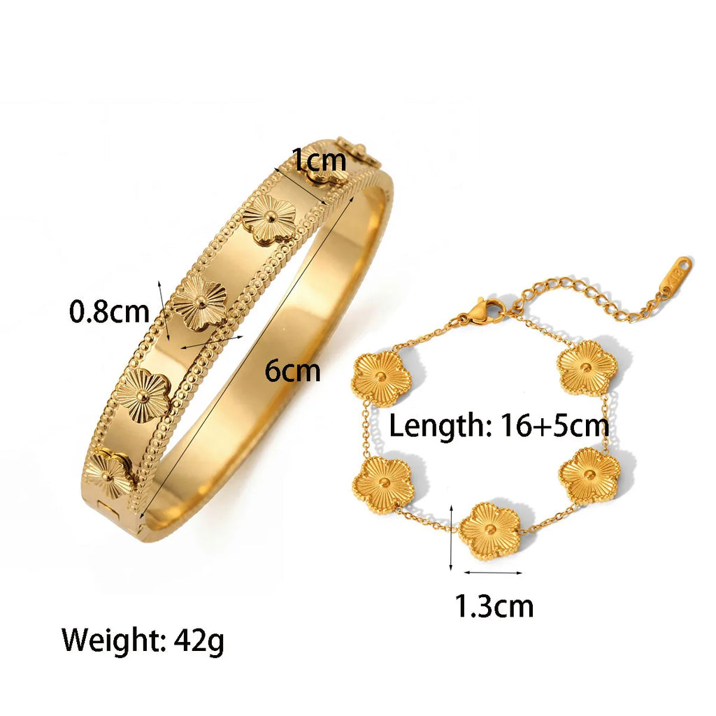 Set 2 Bracelets Trèfle 5 Feuilles – Acier Inoxydable Doré Imperméable