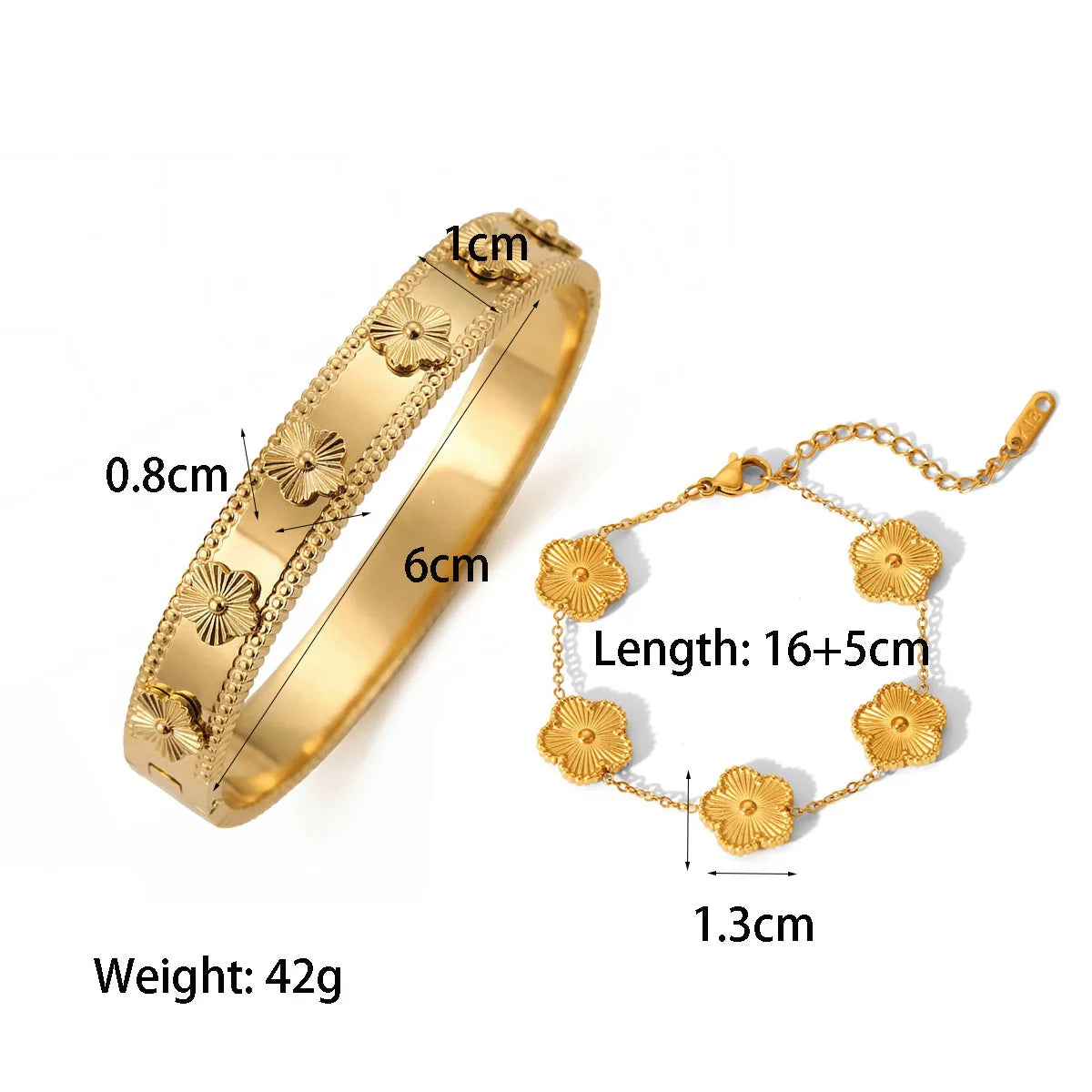 Set 2 Bracelets Trèfle 5 Feuilles – Acier Inoxydable Doré Imperméable