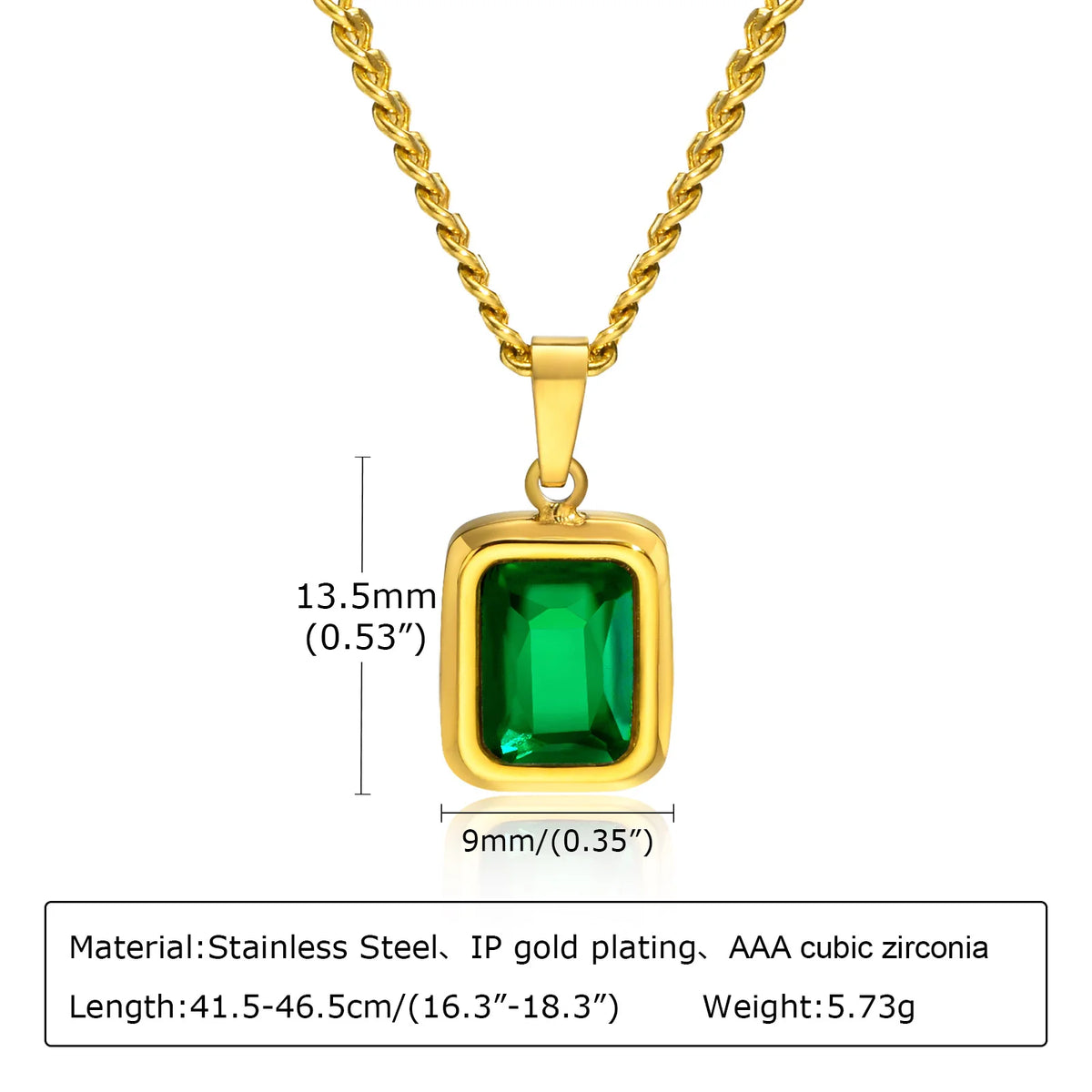 Collier Zircon Vert Émeraude – Pendentif Plaqué Or