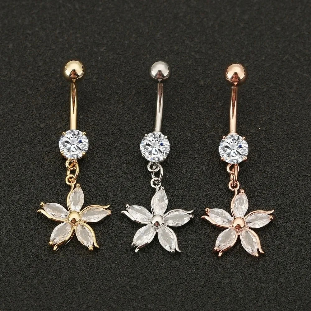 Piercing Nombril Fleur de Cerisier – Strass & Alliage Détachable