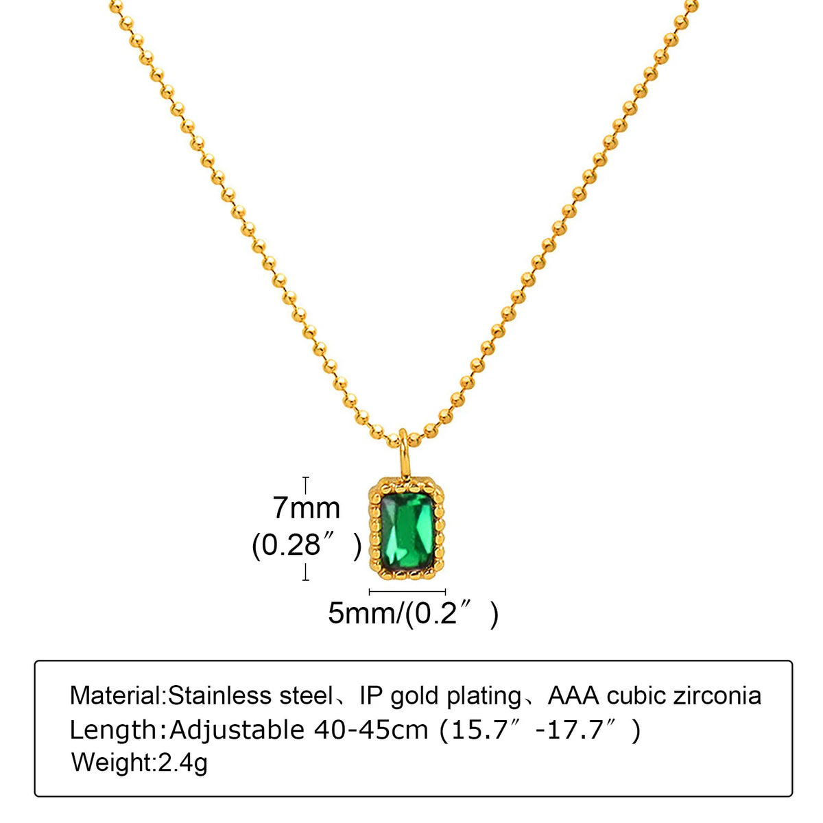 Collier Zircon Vert Émeraude – Pendentif Plaqué Or
