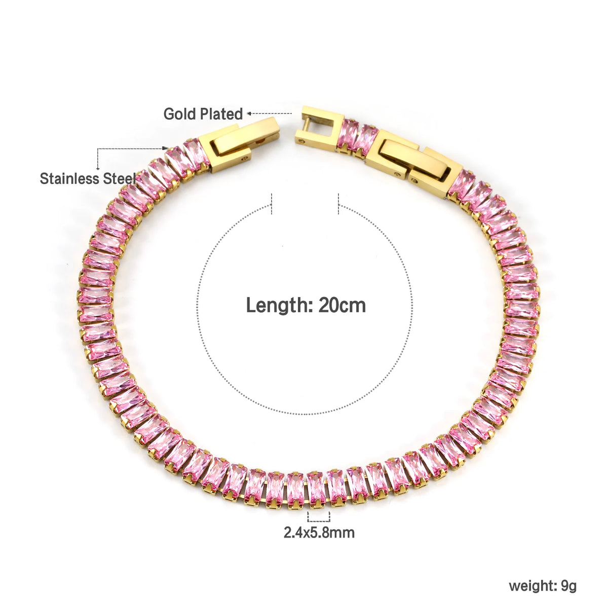 Bracelet Zircon Coloré Plaqué Or – Anti-Ternissement