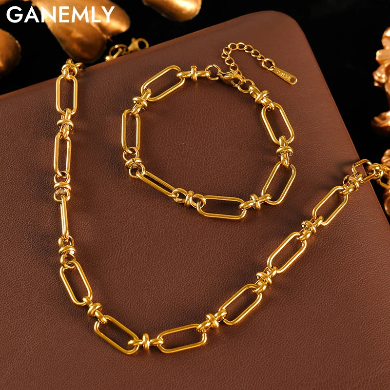Set Collier Bracelet Doré – Bijoux Géométriques Femme