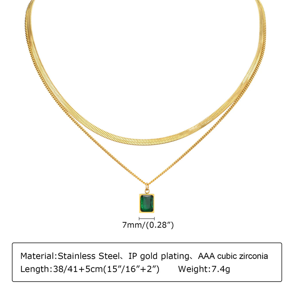 Collier Zircon Vert Émeraude – Pendentif Plaqué Or