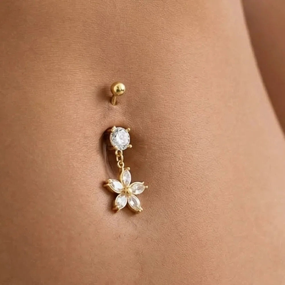 Piercing Nombril Fleur de Cerisier – Strass & Alliage Détachable