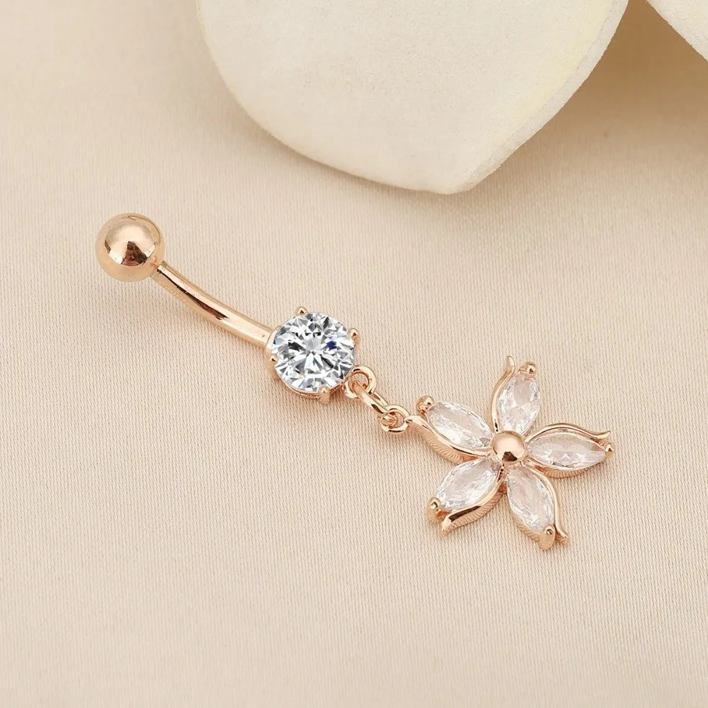 Piercing Nombril Fleur de Cerisier – Strass & Alliage Détachable