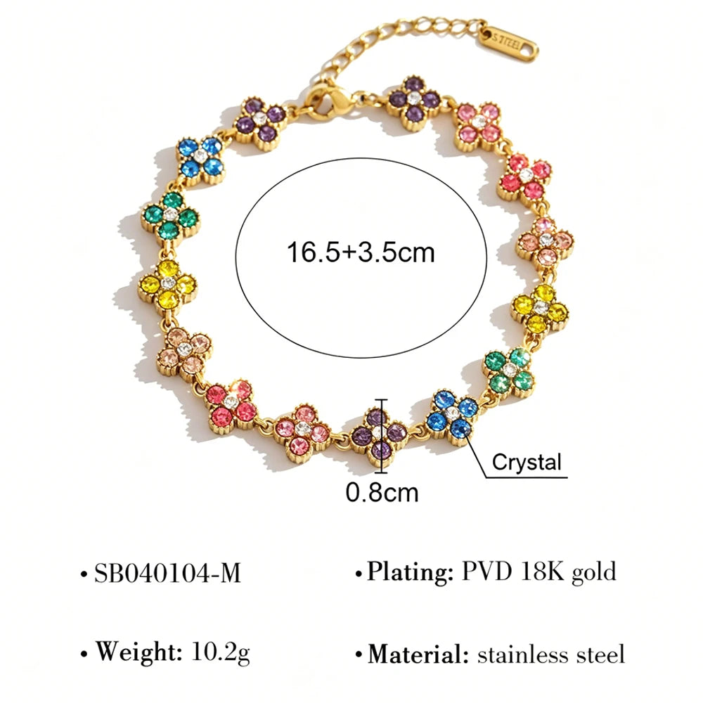 Bracelet Fleur Zircon Cubique Doré – Trèfle À Quatre Feuilles – Dahlya