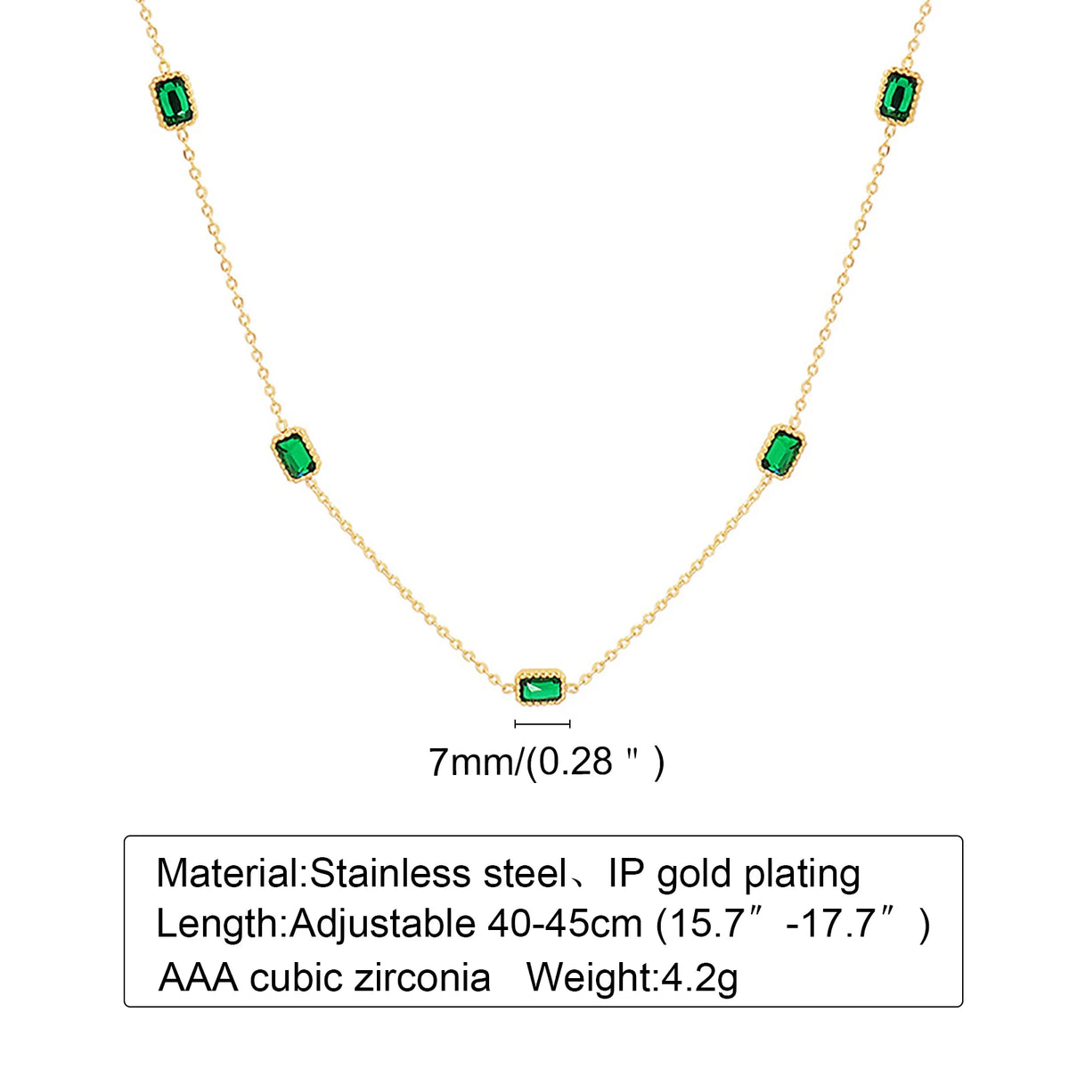 Collier Zircon Vert Émeraude – Pendentif Plaqué Or