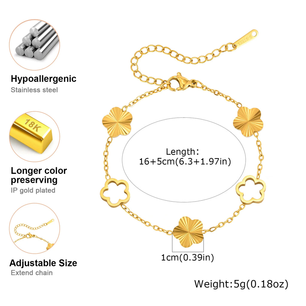 Bracelet Fleur Zircon Ajourée – Chaîne Acier Inoxydable Doré