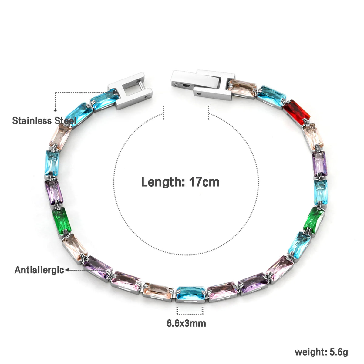 Bracelet Zircon Coloré Plaqué Or – Anti-Ternissement