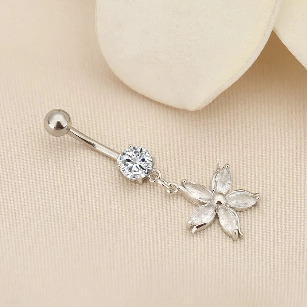 Piercing Nombril Fleur de Cerisier – Strass & Alliage Détachable