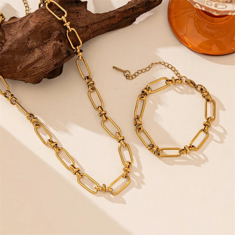 Set Collier Bracelet Doré – Bijoux Géométriques Femme