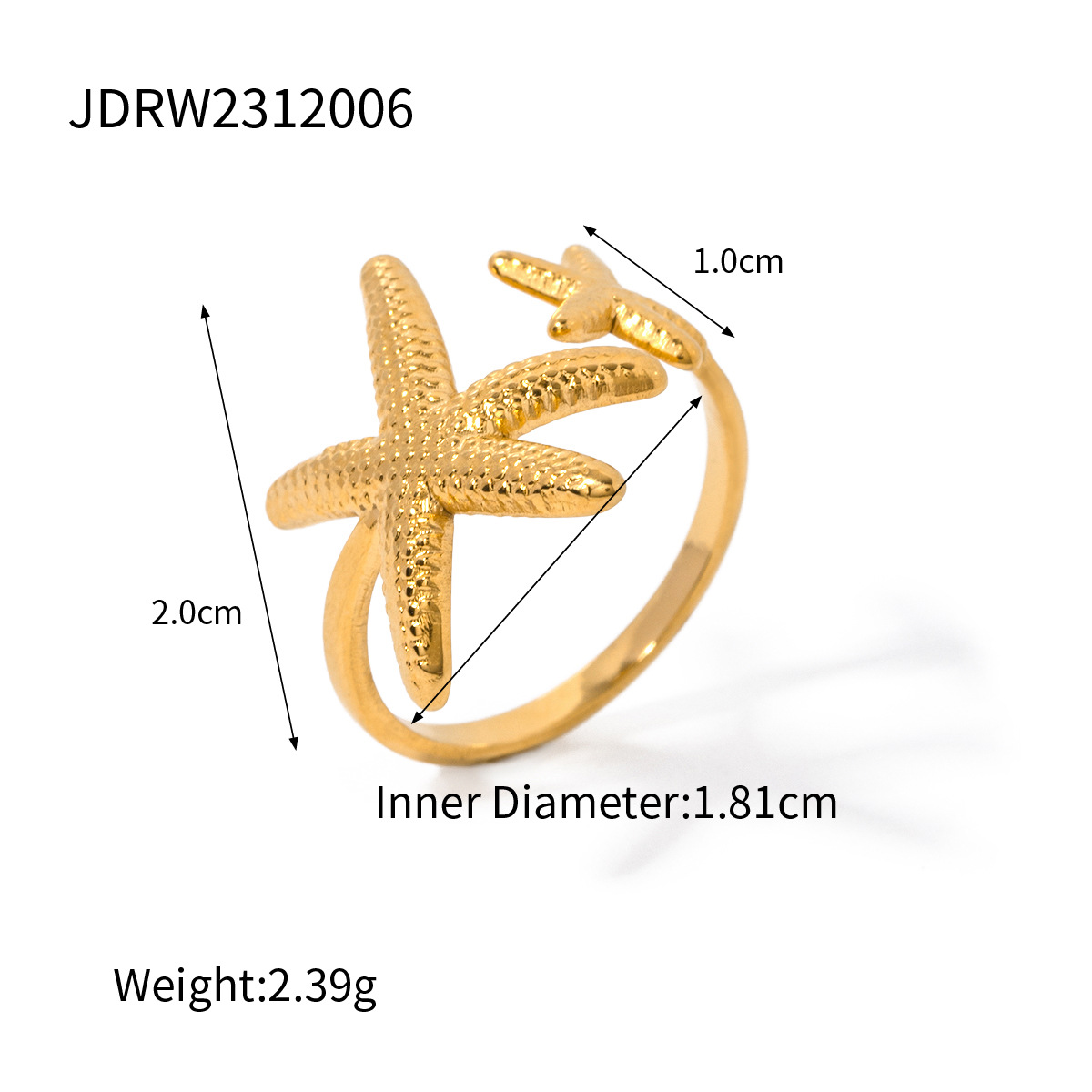 Bague en Acier Inoxydable Plaqué Or 18k