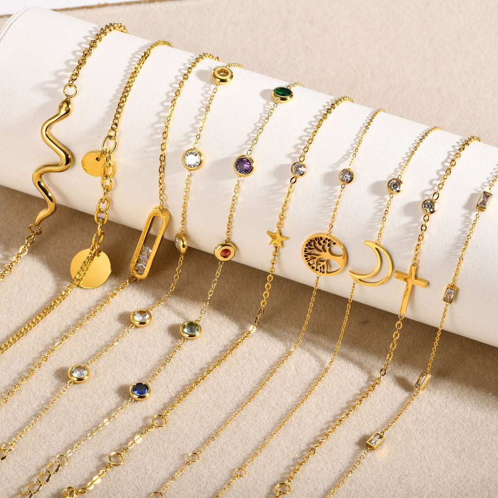 Bracelet en Zircon Coloré et Acier Inoxydable Doré