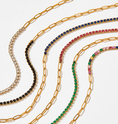 Bracelet en acier inoxydable avec zircon et plaquage or PVD