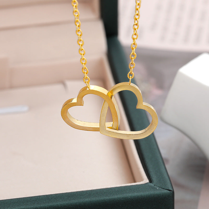 Collier avec Pendentif Double Cœur en Acier Inoxydable