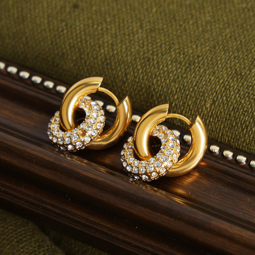 Boucles d'Oreilles Vintage en Acier Inoxydable Or 18K pour Femmes